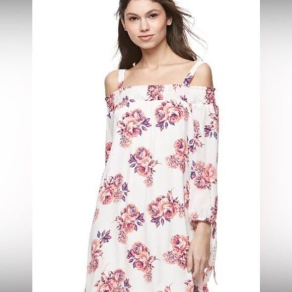 Off the Shoulder Floral Shift Dress Straps Medium Lily Rose Romantic Feminine - Picture 1 of 5